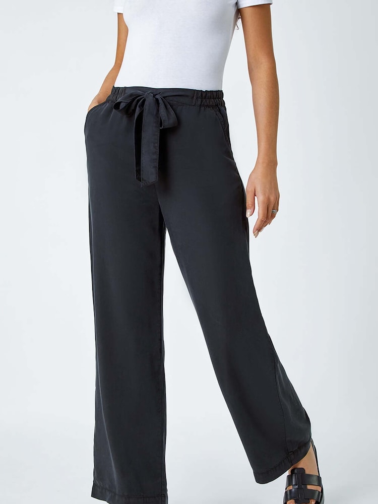Roman Black Tie Waist Wide Leg Trousers - Image 1 of 6