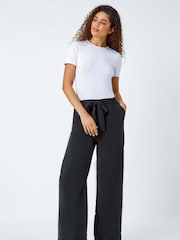 Roman Black Tie Waist Wide Leg Trousers - Image 4 of 6