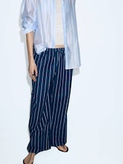 Mango Blue Pinstripe Straight-Leg Drawstring Trousers - Image 3 of 8