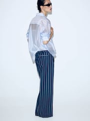 Mango Blue Pinstripe Straight-Leg Drawstring Trousers - Image 4 of 8