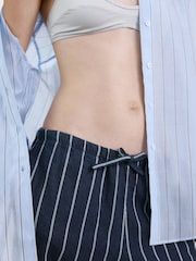 Mango Blue Pinstripe Straight-Leg Drawstring Trousers - Image 5 of 8