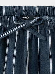 Mango Blue Pinstripe Straight-Leg Drawstring Trousers - Image 7 of 8