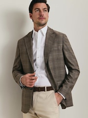 Charles Tyrwhitt Brown Check Lightweight Wool Slim Fit Jacket - Image 1 of 5