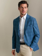 Charles Tyrwhitt Blue Check Lightweight Wool Slim Fit Jacket - Image 1 of 4