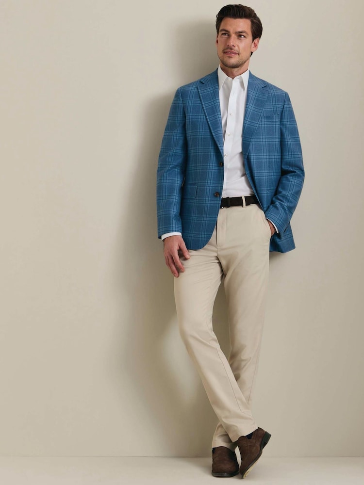 Charles Tyrwhitt Blue Check Lightweight Wool Slim Fit Jacket - Image 2 of 4