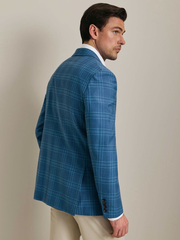 Charles Tyrwhitt Blue Check Lightweight Wool Slim Fit Jacket - Image 4 of 4