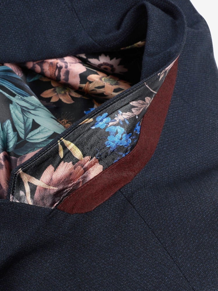 Navy Blue Slim Textured Blazer - Image 2 of 5