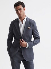 Reiss Airforce Blue Kin Slim Fit Single Breasted Linen Blazer - Image 1 of 6