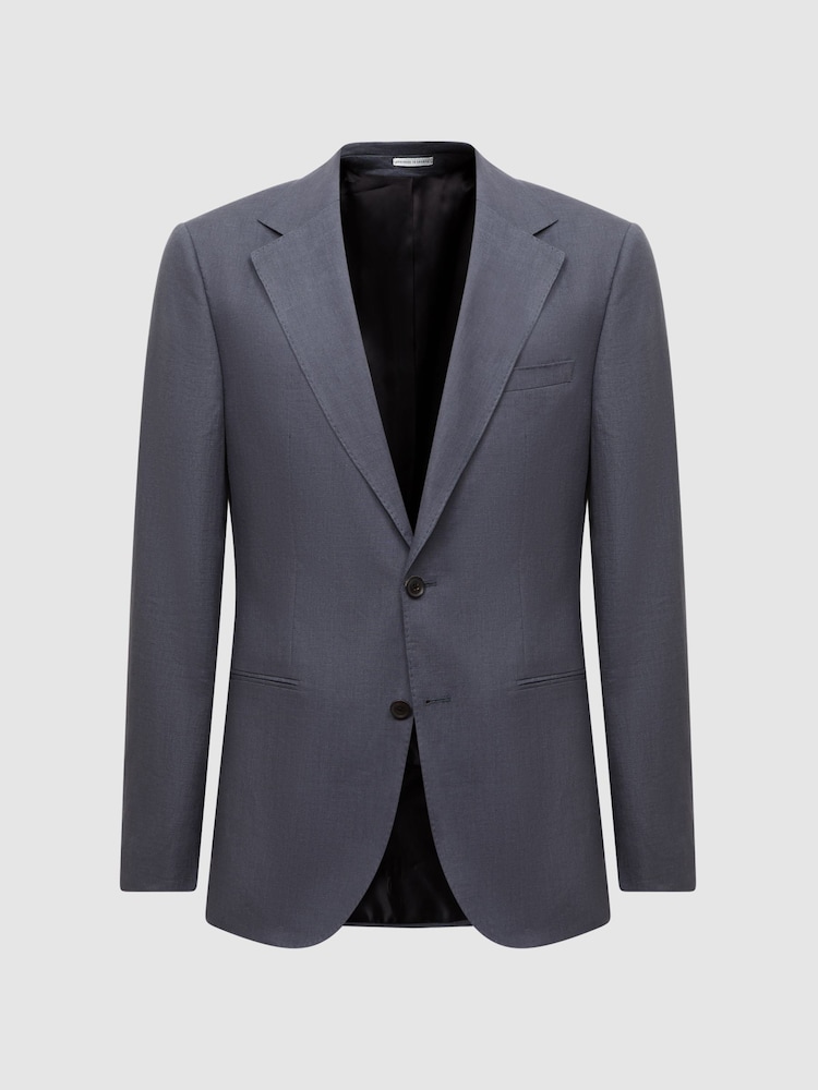 Reiss Airforce Blue Kin Slim Fit Single Breasted Linen Blazer - Image 2 of 6