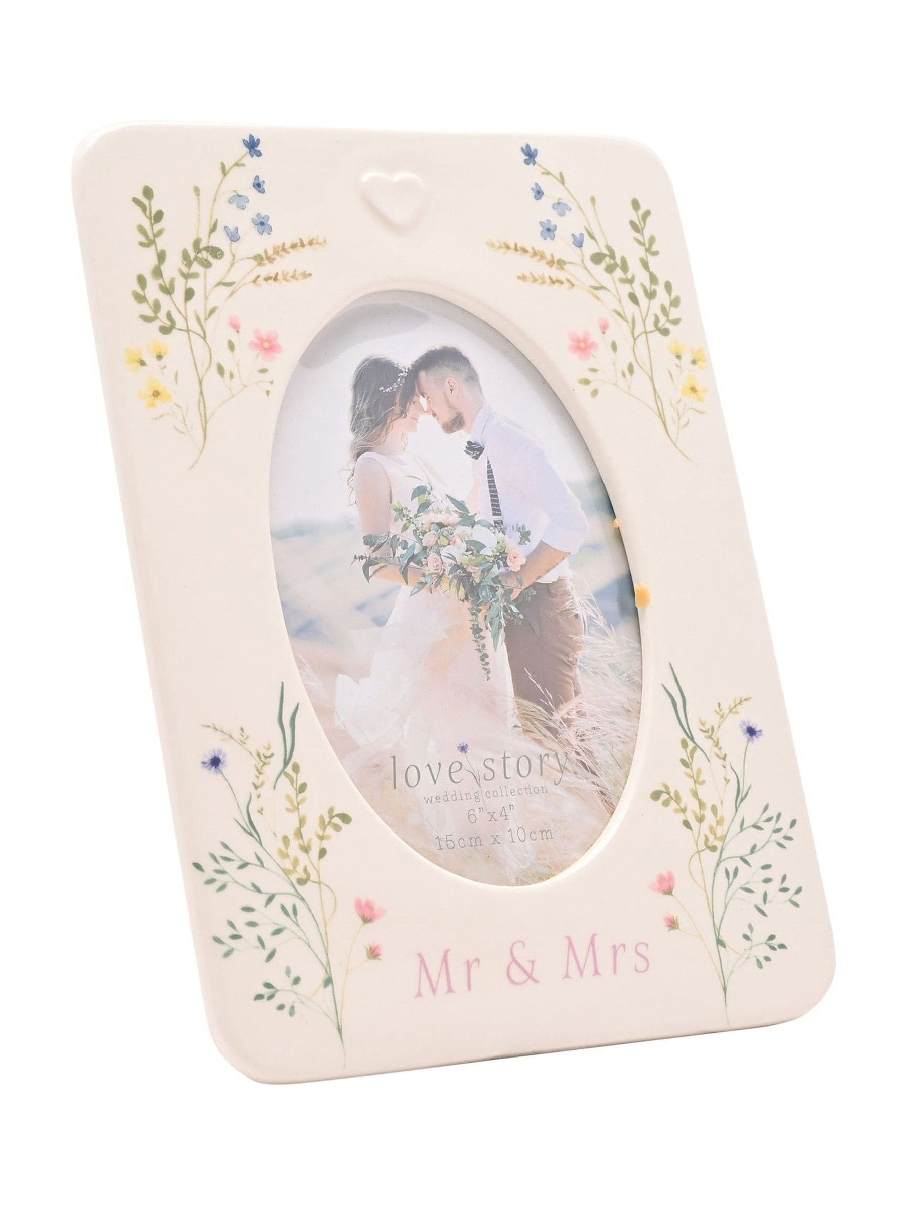The Gift Experience Love Story Ceramic Floral Mr & Mrs Photo Frame - Image 6