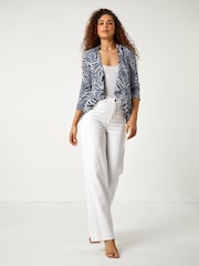 Roman Blue Textured Floral Print Peplum Stretch Jacket - Image 3 of 5