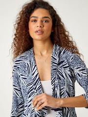 Roman Blue Textured Floral Print Peplum Stretch Jacket - Image 4 of 5