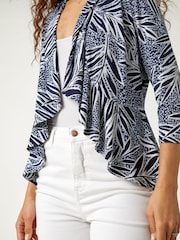 Roman Blue Textured Floral Print Peplum Stretch Jacket - Image 5 of 5
