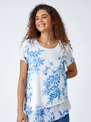 Roman Blue Floral Print Asymmetric Hem Top - Image 1 of 5