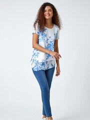 Roman Blue Floral Print Asymmetric Hem Top - Image 2 of 5