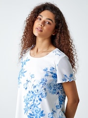 Roman Blue Floral Print Asymmetric Hem Top - Image 4 of 5