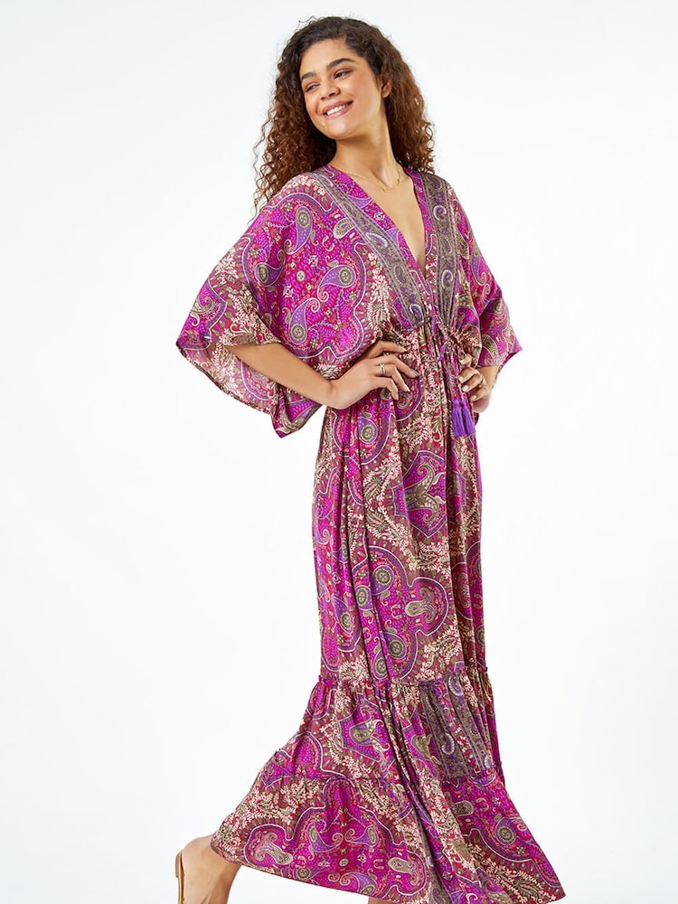 Roman Pink Paisley Print Boho Maxi Dress - Image 1 of 5