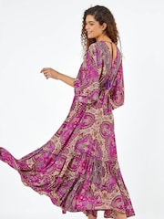 Roman Pink Paisley Print Boho Maxi Dress - Image 2 of 5