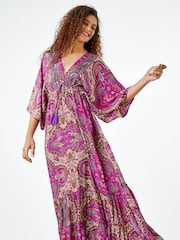 Roman Pink Paisley Print Boho Maxi Dress - Image 3 of 5