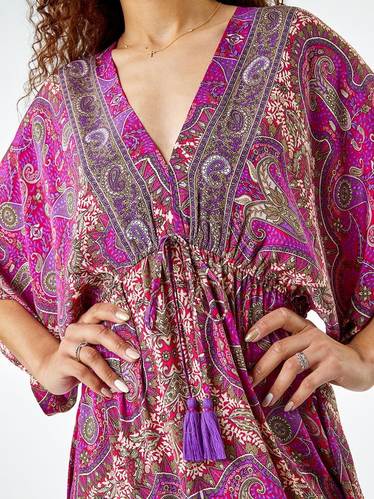 Roman Pink Paisley Print Boho Maxi Dress - Image 5 of 5