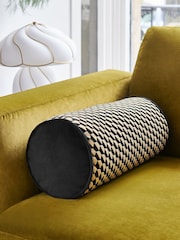 Rockett St George Black Geo Cut Velvet Bolster - Image 1 of 4