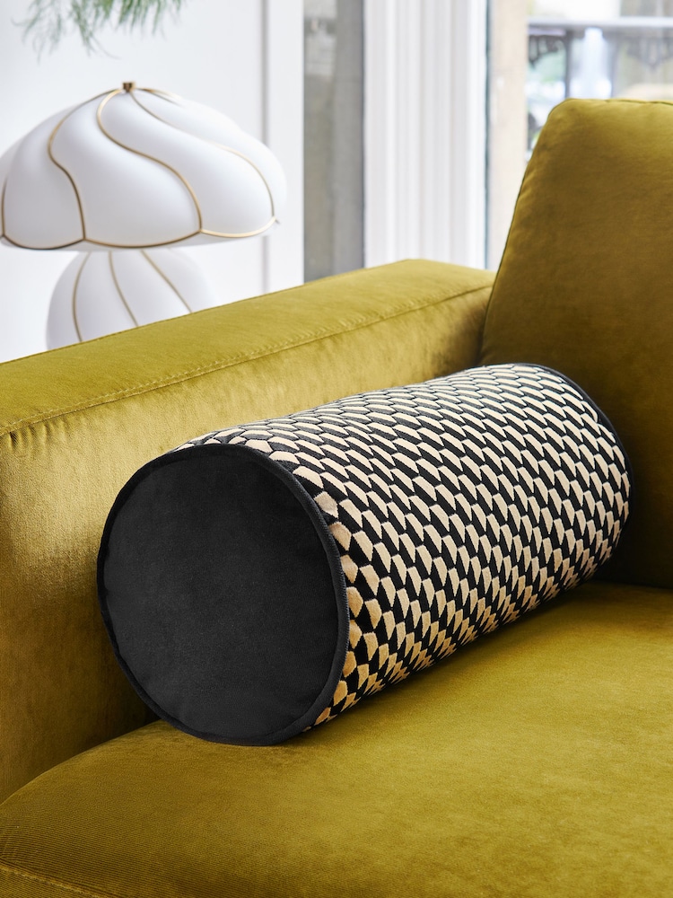Rockett St George Black Geo Cut Velvet Bolster - Image 1 of 4