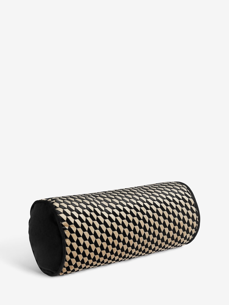 Rockett St George Black Geo Cut Velvet Bolster - Image 2 of 4