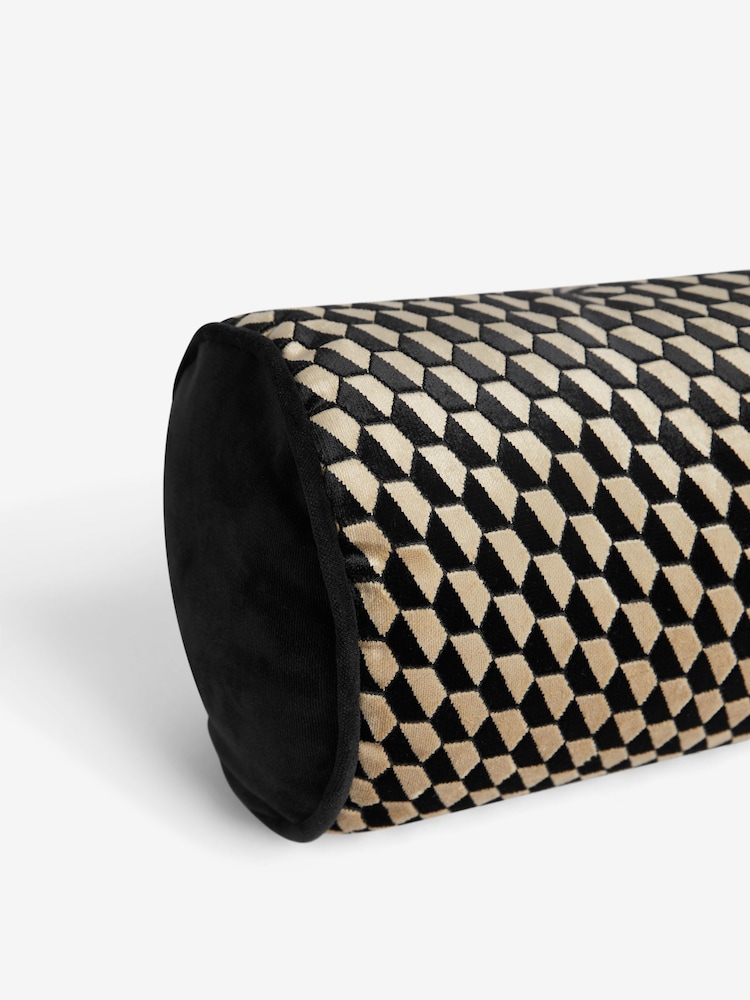 Rockett St George Black Geo Cut Velvet Bolster - Image 4 of 4