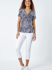 Roman Black Abstract Twist Front Stretch Top - Image 2 of 5