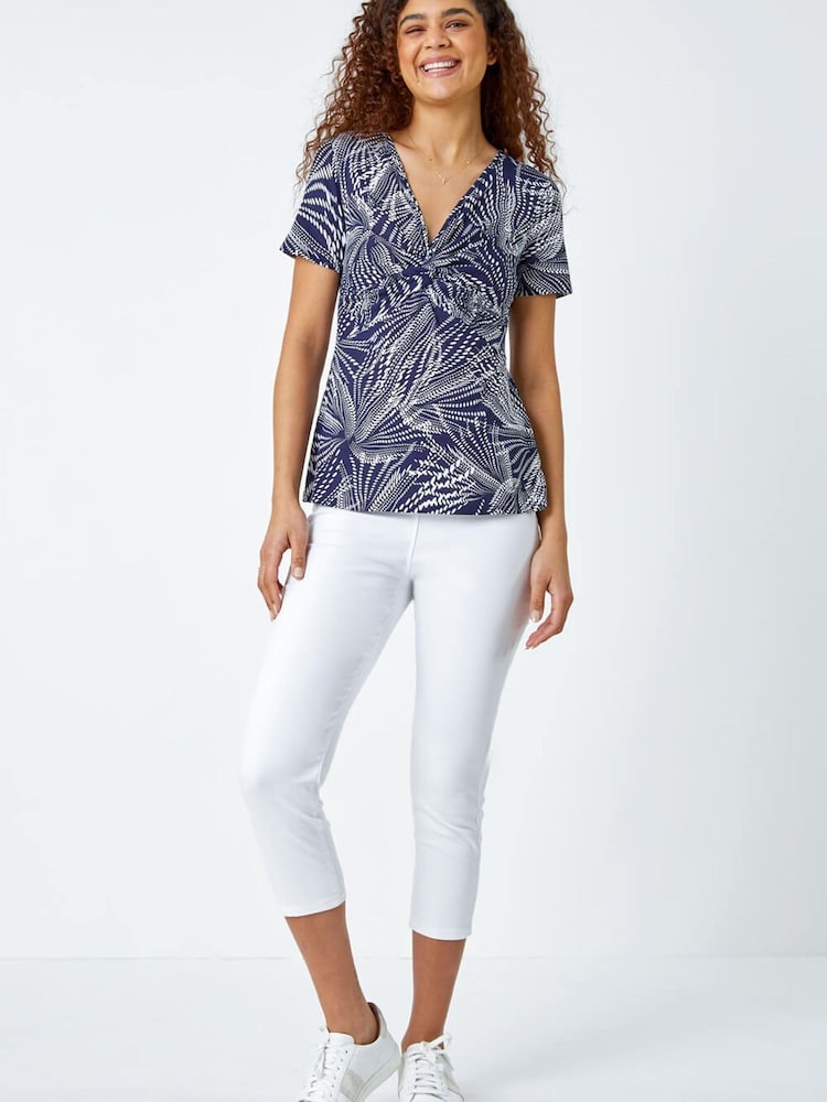 Roman Black Abstract Twist Front Stretch Top - Image 2 of 5