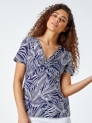 Roman Black Abstract Twist Front Stretch Top - Image 4 of 5