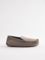 Taupe Brown Check Lined Moccasin Slippers - Image 2 of 5