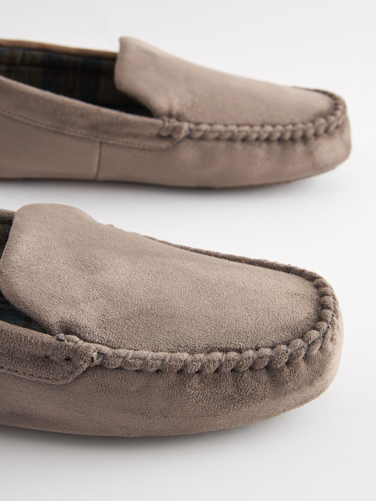 Marron taupe - Chaussons style mocassins avec doublure à carreaux - Image 3 of 5