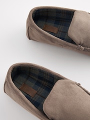 Taupe Brown Check Lined Moccasin Slippers - Image 4 of 5