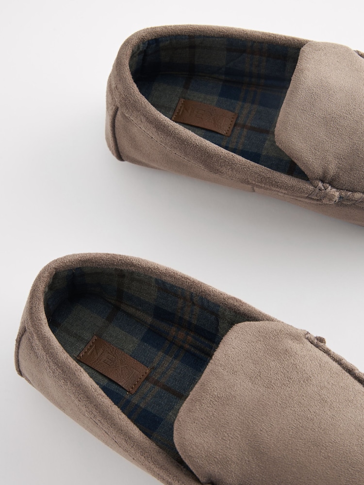 Marron taupe - Chaussons style mocassins avec doublure à carreaux - Image 4 of 5