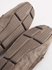 Taupe Brown Check Lined Moccasin Slippers - Image 5 of 5