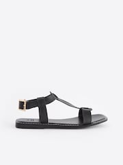 Black Standard/Wide Fit Forever Comfort® Leather T-Bar Sandals - Image 3 of 7