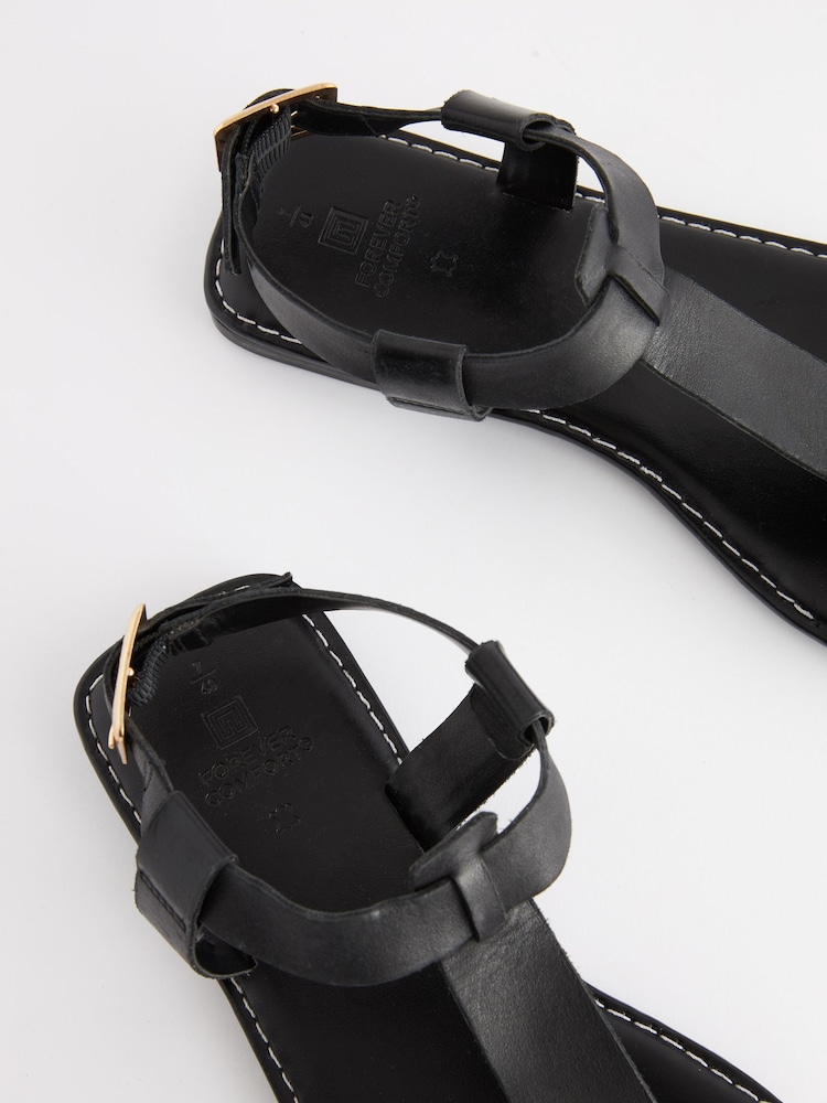 Black Standard/Wide Fit Forever Comfort® Leather T-Bar Sandals - Image 7 of 7