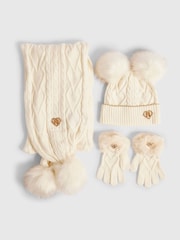 Cream - River Island Pom cepurīte cimdu un šalles Komplekts - Attēls 1 no 3