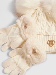 Cream - River Island Pom cepurīte cimdu un šalles Komplekts - Attēls 3 no 3