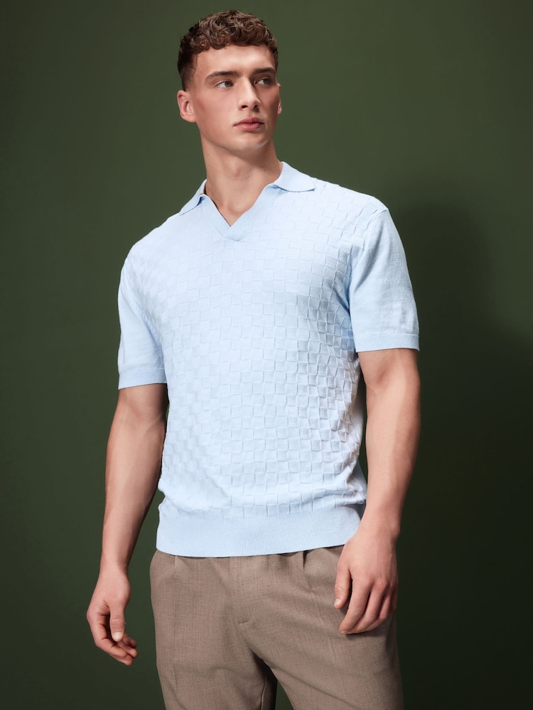 Light Blue Knitted Textured Trophy Polo - Image 1 of 7
