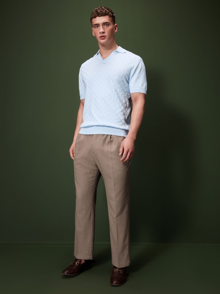 Light Blue Knitted Textured Trophy Polo - Image 2 of 7