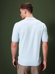 Light Blue Knitted Textured Trophy Polo - Image 3 of 7