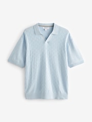 Light Blue Knitted Textured Trophy Polo - Image 5 of 7