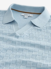 Light Blue Knitted Textured Trophy Polo - Image 6 of 7