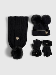 Melns - River Island Pom cepurīte cimdu un šalles Komplekts - Attēls 1 no 3