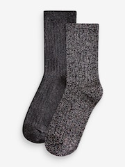 Black and Multi Cotton Rich Sparkle Ankle Socks 2 Pack - Image 1 of 5
