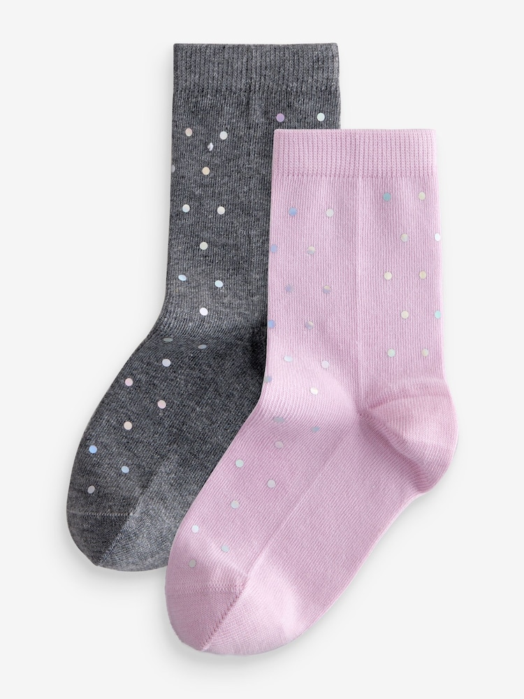 Grey Shiny Spot Socks 2 Pack - Image 1 of 3