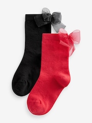 Black Cotton Rich Tulle Bow Socks 2 Pack - Image 1 of 3