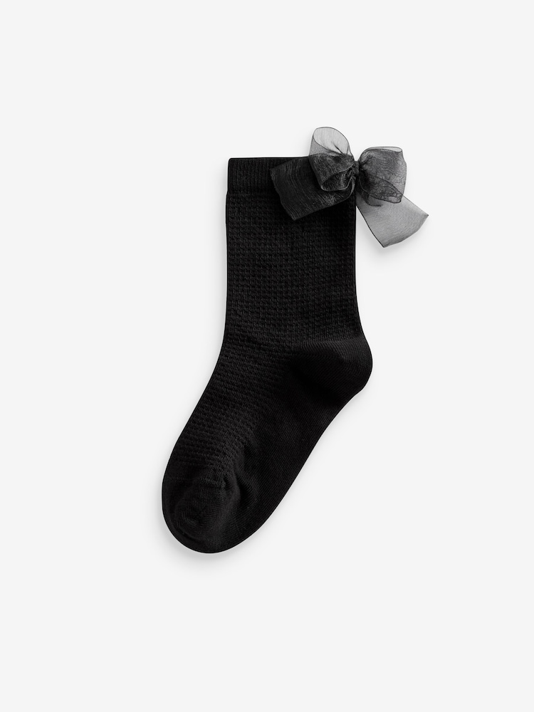 Black Cotton Rich Tulle Bow Socks 2 Pack - Image 3 of 3